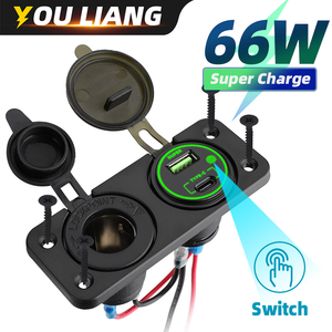 Impermeable QC3.0 PD 12V Montaje de carga rápida de doble puerto montado en vehículo Distribuidor de enchufe de encendedor de cigarrillos - Product Image 3