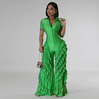 2024 HO Jumpsuit satu potong untuk wanita, Jumpsuit atasan berkancing potongan lipit kaki lurus kasual desainer untuk wanita