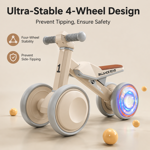 Porteur d'équilibre 4 roues anti-basculement pour bébé, roues silencieuses, trotteur sans pédales, jouet à chevaucher pour 1-3 ans, idéal pour le premier anniversaire - Product Image 1