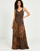 Robe longue décontractée d'été pour femme, style vintage, imprimé léopard, coupe trapèze, col en V, bretelles spaghetti, sans manches, vente en gros sur mesure