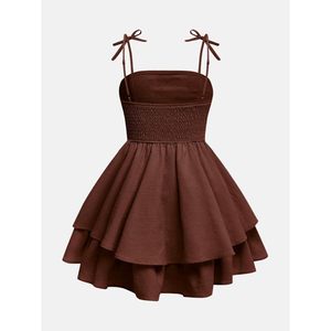 Girl's Flowy Cami Dress Ruched Sleeveless Brown Layered Ruffle A-Line Casual Summer Dress Spaghetti Strap Breathable - Product Image 2
