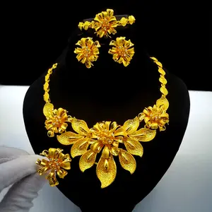 זהב jachon כלה הודי כלה סט אופנה 24 קראט זהב פרח כבד סט סט תכשיטי דובאי