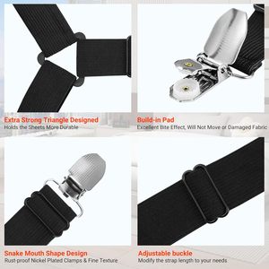 Attaches de drap de lit élastiques réglables de qualité supérieure et attaches de drap-housse avec pinces métalliques durables 100 % polyester pour toutes les saisons - Product Image 2