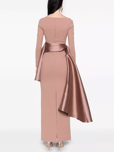 เดรสผู้หญิงเปิดไหล่ข้างเดียว, เดรสผู้หญิงเดรสยาวข้างใบบัวสีชมพูใหม่สำหรับ2025ฤดูใบไม้ร่วง - Product Image 3