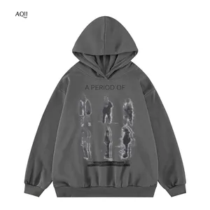 Retro escuro borrado personagem fantasma impressão de manga comprida moletom com capuz marca trendy loose casual hoodie