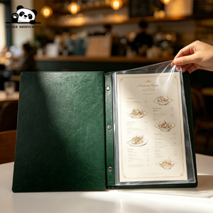 Couverture de menu en cuir PU de haute qualité pour restaurant, café, bar, format A5, couleur violet, logo personnalisé, vis Chicago - Product Image 1