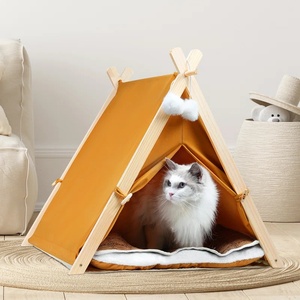 Casa para Gatos Plegable y Resistente, con Diseño Sólido Multicolor, Cojín y Marco de Madera, Casa Interior para Perros y Gatos - Product Image 1