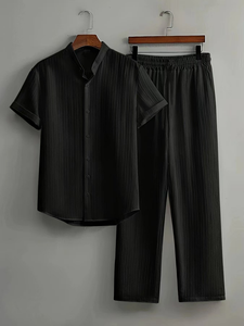 Conjunto Casual de 2 Piezas para <span class=keywords><strong>Hombre</strong></span>, de Poliéster Crepé, Manga Corta, Holgado, Transpirable, de Secado Rápido, Multicolor, para Playa y Verano - Product Image 3