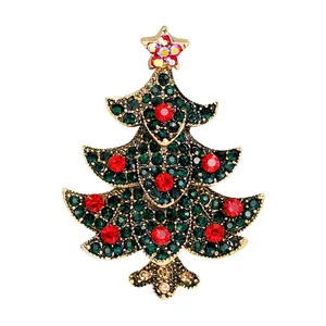 Handgemaakte Mode Vintage Messing Kerstboom Broche 18K Vergulde Kerstcadeau Sieraden