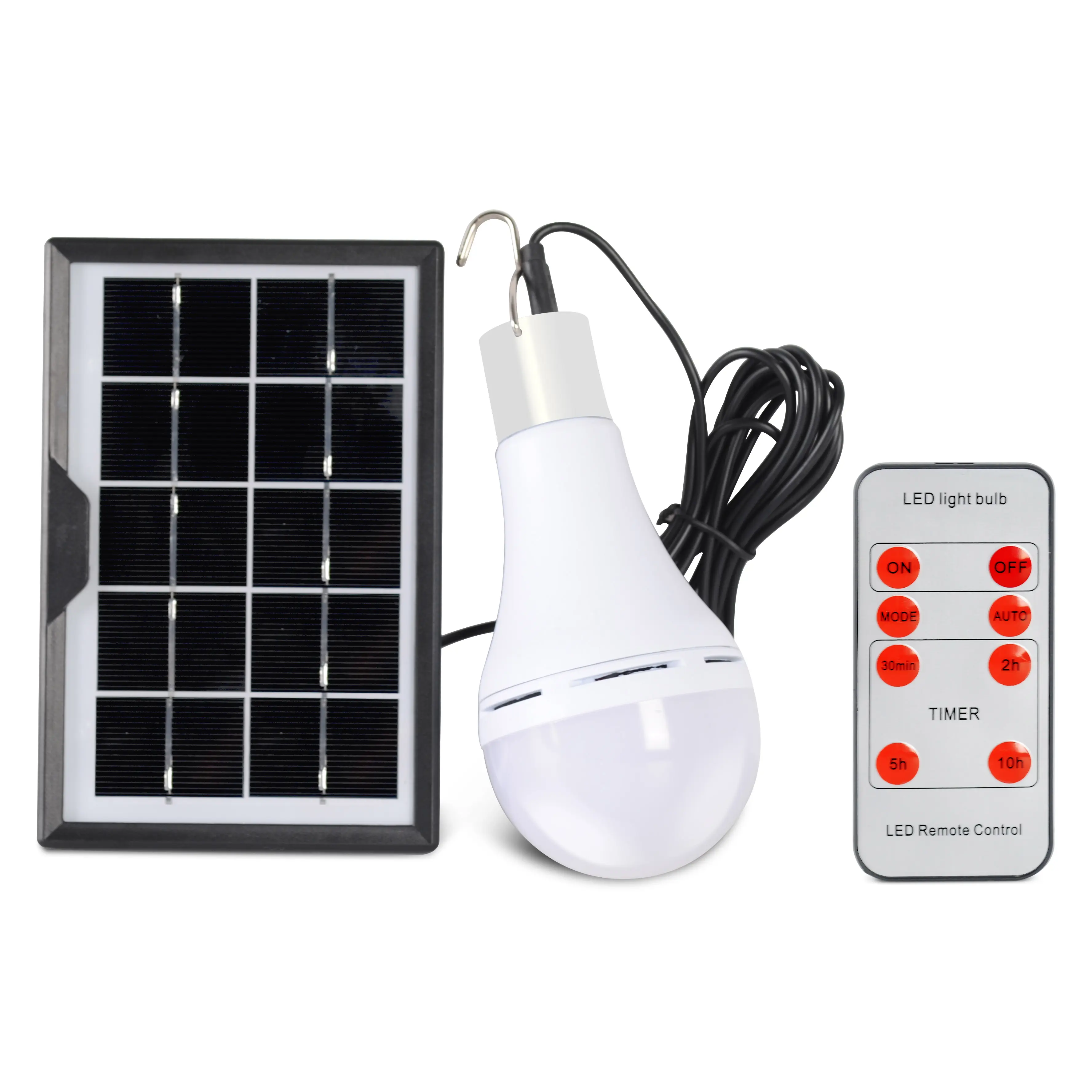 Rechargeable solar bulb 12W 350LM solar powered light with Remote Timer Lighting Sensor 4 Mode for Chicken Coops Hiking Camping