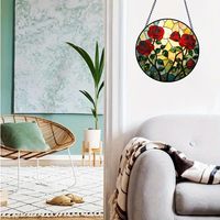 Attrape-soleil rond en acrylique 2D, rose rouge vintage/Art Déco, décoration murale et de fenêtre, fleur, cadeau pour la maison