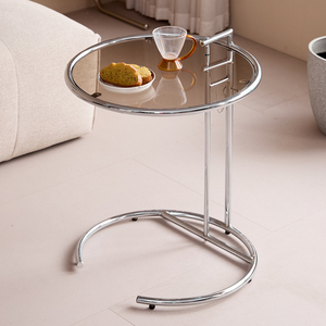 <span class=keywords><strong>Table</strong></span> d'appoint moderne de luxe à hauteur réglable, style nordique, pour salon, en verre et métal chromé argenté - Product Image 2
