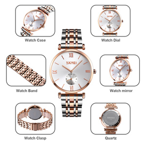 Reloj de cuarzo para mujer, esfera minimalista, correa de acero inoxidable, reloj de pulsera resistente al agua hasta 30 m, elegante reloj de vestir - Product Image 2