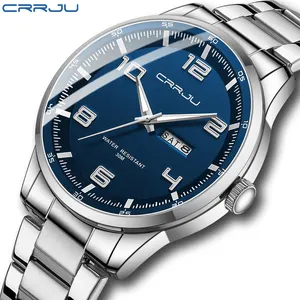 CRRJU, Официальный магазин, новейший бренд, Роскошные наручные часы из нержавеющей стали, простые светящиеся кварцевые мужские часы на день недели