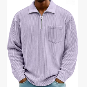 Nouveau pull pour homme, haut décontracté, col montant, fermeture éclair, velours côtelé, <span class=keywords><strong>manches</strong></span> <span class=keywords><strong>longues</strong></span>, <span class=keywords><strong>polo</strong></span> pour homme - Product Image 3