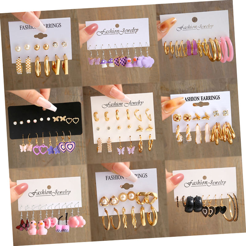 Cute Mushroom Duck Cloud Earrings Acrylic Dripping Oil Heart Butterfly Hoop Earrings Set 2022 Fashion Summer Ear Jewelry 