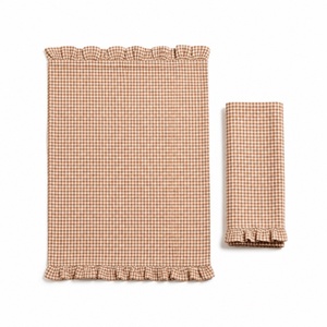 Nappe de table en coton et lin 100 % biologique, motif rayé classique, bord festonné, brodée à la main, idéale pour les mariages - Vente en gros - Product Image 1