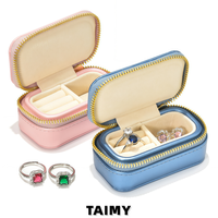 Boîtes à bijoux miniatures en gros avec fermeture éclair, logo personnalisé, style rétro européen, en cuir PU, portables, pour ranger bagues et boucles d'oreilles, emballages de bijoux
