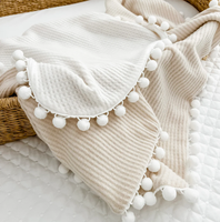 Couverture d'emmaillotage pour bébé avec pompon gaufré, couverture chaude et confortable pour bébé