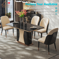 Ensemble de table à manger rectangulaire moderne en bois avec 6 chaises, structure en bois massif, finition laquée noire brillante, luxe pour la salle à manger