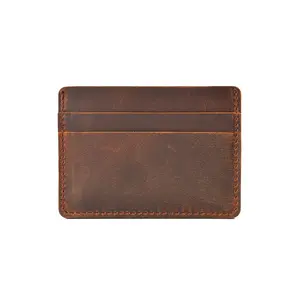 Porte-cartes de crédit en cuir de cheval fou personnalisé pour hommes, design minimaliste en cuir véritable, porte-cartes slim