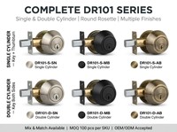 Serrure de porte à cylindre simple en acier inoxydable SUS304 de qualité supérieure, finition nickel satiné, antivol, à clé, avec cylindre en laiton à 6 goupilles
