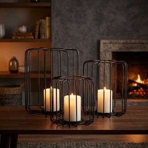 Ensemble de 3 bougeoirs cylindriques en fer Sonnet Decor, faits à la main, impression numérique, motif découpé à 1 couleur, résistants à la chaleur, pour la maison - Product Image 1