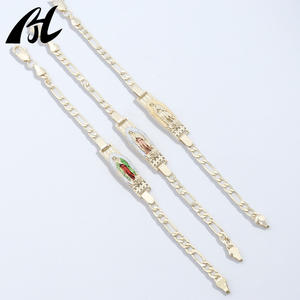 14K 금도금 성모 마리아 펜던트와 18CM 피가로 팔찌 황동 종교 보석 - Product Image 4