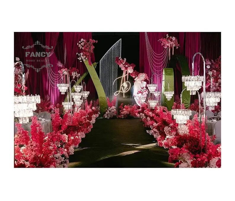 3 Heads 1.5m Tall Wedding Walkway Stand with Crystal LED Lights