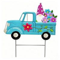 Piquets de jardin en métal 3D faits à la main avec gnome et bouquet de fleurs, décoration d'art extérieur pour la cour, ornement de pelouse