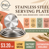 Plaque de cuisson ronde en acier inoxydable 201 pour barbecue, plateau de rôtissage poli à fond plat pour cuisson extérieure au gaz et à induction