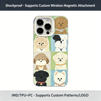 Coque transparente en TPU souple antichoc avec motif de chiot style peinture à l'huile, motif à huit grilles, pour iPhone 17 16 15 14 13 Pro Max