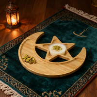 Plateau de service en bambou avec motif de lune et d'étoile pour les desserts, les aliments, les fruits, les fêtes islamiques musulmanes, le Ramadan, les décorations de l'Aïd Moubarak