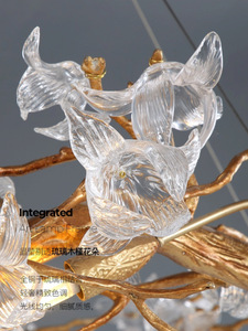 <span class=keywords><strong>โคม</strong></span>ระย้าประดับกิ่งไม้ขนาดใหญ่ลายดอกฮิบิสคัสทำจากคริสตัลสีทองทันสมัย - Product Image 4