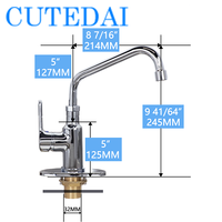Robinet de cuisine commercial pour évier en chrome brossé à haut débit 0.5 Gpm en laiton cuivré rotatif de 8 pouces de hauteur pour hôtels et salles de bain