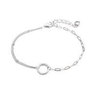 Bracelet minimaliste tendance en argent sterling 925, chaîne fine trombone, breloque anneau creux, bijoux quotidiens pour femme, idéal pour le bureau