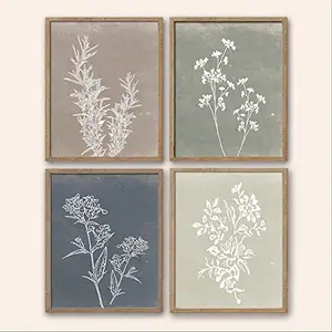 Framed Boho Wall Art Set of 4 11x14 Inches for Wooded Minimalist Botanical Print Wall Art