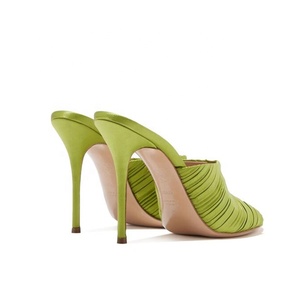 Women Soft Satin on Sandals Stiletto Dress <b>Shoes</b> Thin High Heel Mules Big Size 45 Party Peep Toe Slides - Product Image 3
