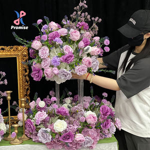Promesa Venta caliente Centros de mesa de boda clásicos y elegantes Bola de flores blancas y moradas artificiales para recepción nocturna - Product Image 1