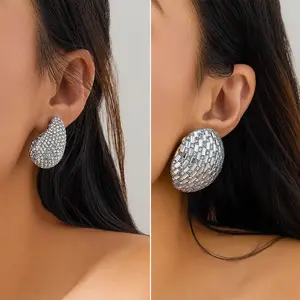 Fashion Jewelry Women's Style Full Diamond Round Earrings Vintage Punk Water Tear Drop Earrings
