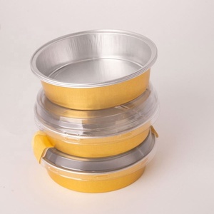 Bol jetable pour cheesecake <span class=keywords><strong>basque</strong></span>, boîte de cuisson en aluminium, plateau rond doré jetable, résistant au four, avec couvercle, pour l'emballage de boulangerie - Product Image 2
