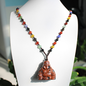Venta al por mayor de 2 pulgadas de caoba roja natural obsidiana cristal piedra colgante semipreciosa piedra preciosa Buda de la suerte collar tallado - Product Image 5