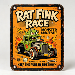 Decorazione all'ingrosso: Nuova targa in ferro divertente con stampa UV Rat Fink per parete, regali per laurea, Capodanno, anniversario, casa, garage, man cave - Product Image 2
