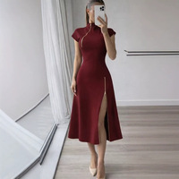 Robe trapèze vintage ajustée pour femme BR6778, collection été 2026, avec fente zippée et taille cintrée, en stock