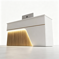 Comptoir de réception moderne personnalisé, comptoir d'accueil commercial avec éclairage LED, design en bois pour mobilier de hall d'accueil de bureau