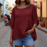 Camiseta Informal de Verano para Mujer, Cuello Redondo, Manga Corta, Holgada, Cómoda y Transpirable, Ropa de Mujer al por Mayor