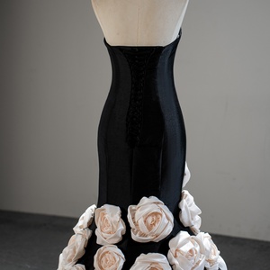Sfy262 Dubai Black Strapless <b>White</b> 3D Flower Mermaid Evening Dresses Court Train Sleeveless Satin Prom Dresses Jancember - Product Image 6