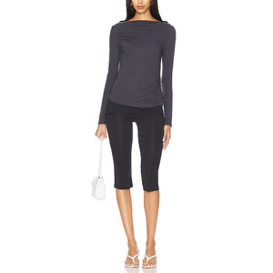 <span class=keywords><strong>Pantaloni</strong></span> da donna attillati attillati attillati in cotone Spandex piegati in vita Capri <span class=keywords><strong>pantaloni</strong></span> in tinta unita Capri - Product Image 5