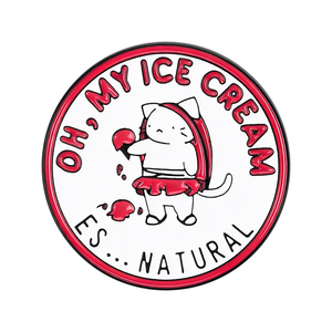 Spilla smaltata divertente Gatto e Gelato, con la scritta 'Oh Oh My Ice Cream It's Natural', distintivo da risvolto per zaino, gioiello regalo per amici - Product Image 1