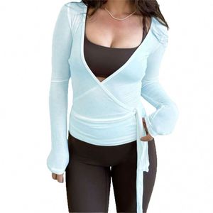 Soutiens-gorge de sport pour femmes, pantalons évasés, chemisier enveloppant de style ballet, haut de yoga en tissu extensible - Product Image 6